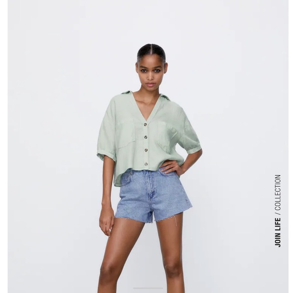 ZARA HIGH RISE DENIM SHORTS - Picture 1 of 5